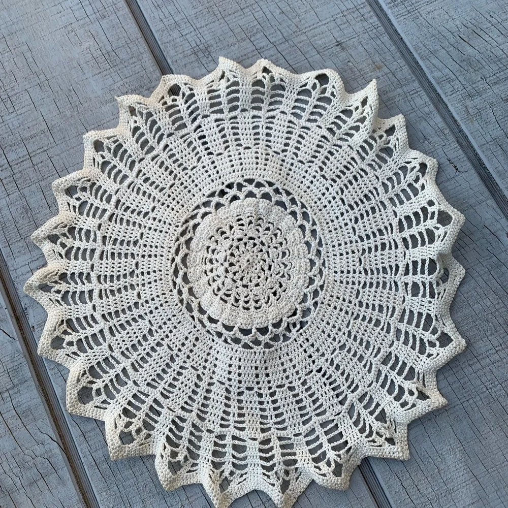 Vintage Handmade Crochet Lace Tablecloth Round 100% Cotton 15”inches Beige Color